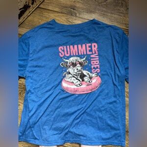 Blue 'Summer Vibes' Cow Graphic T-Shirt